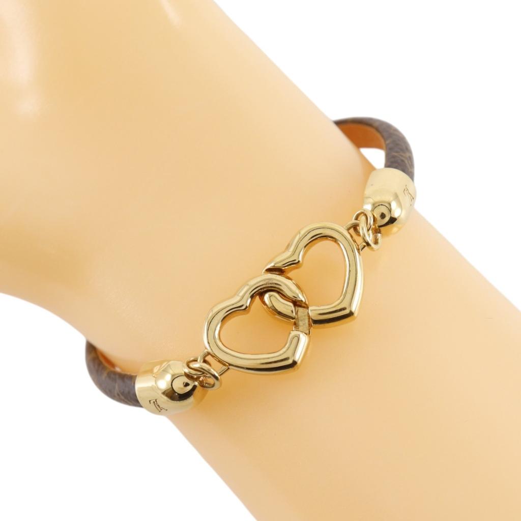 LOUIS VUITTON Brasle Sayes Bracelet M6758 heart Brown Monogram canvas/Plated Gold heart 10.6g Women Used