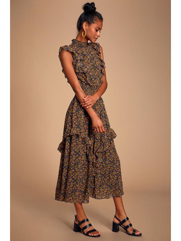 2023 Retro Floral Print Sleeveless Ruffle Dress for Women