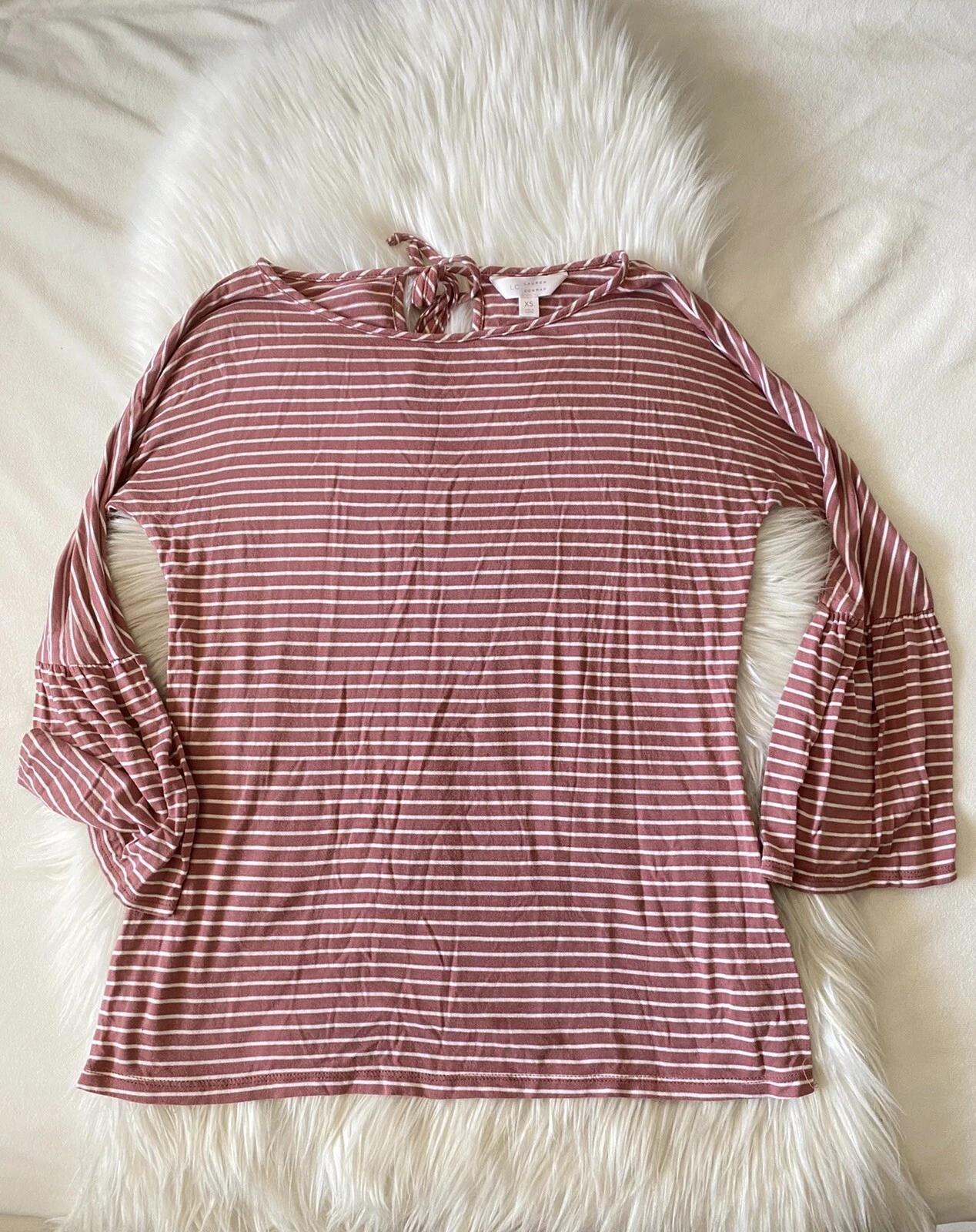

Lauren Conrad Long Bell Sleeve Striped Scoop Neck XS Womens Top Pink/White 3XL