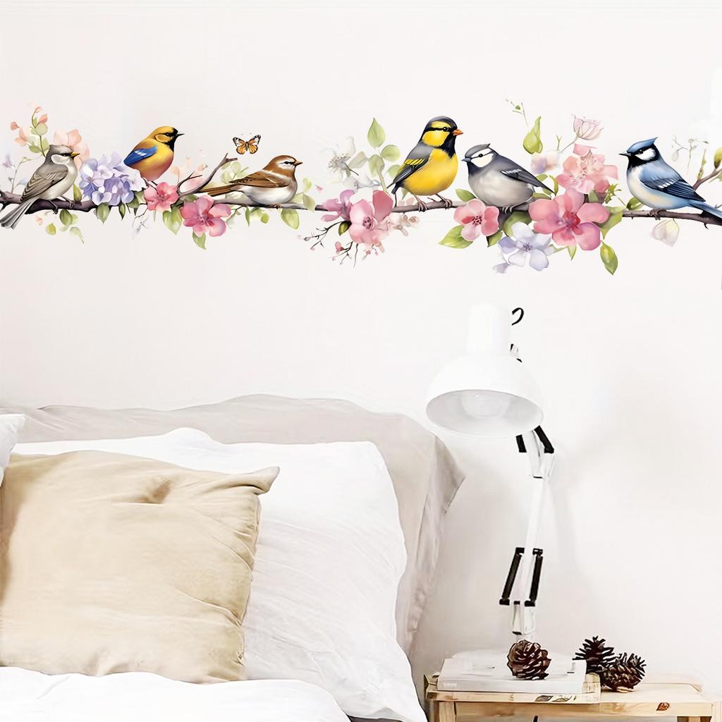 Watercolor Floral Bird Butterfly Wall Sticker Self-Adhesive Removable Bedroom Living Room Bedside Home Decor Art
