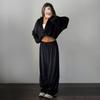 Two Piece Tracksuit Set for Women Cropped Zip Up Sweatshirt And Wide Leg Sweatpants Sets Spring Casual Sweatsuit Lounge Set