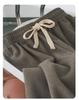 YX Women's Fleece-Lined Knitted Wide-Leg Pants - High-Waisted, Slimming, Ribbed, Warm, Autumn/Winter Casual Wear