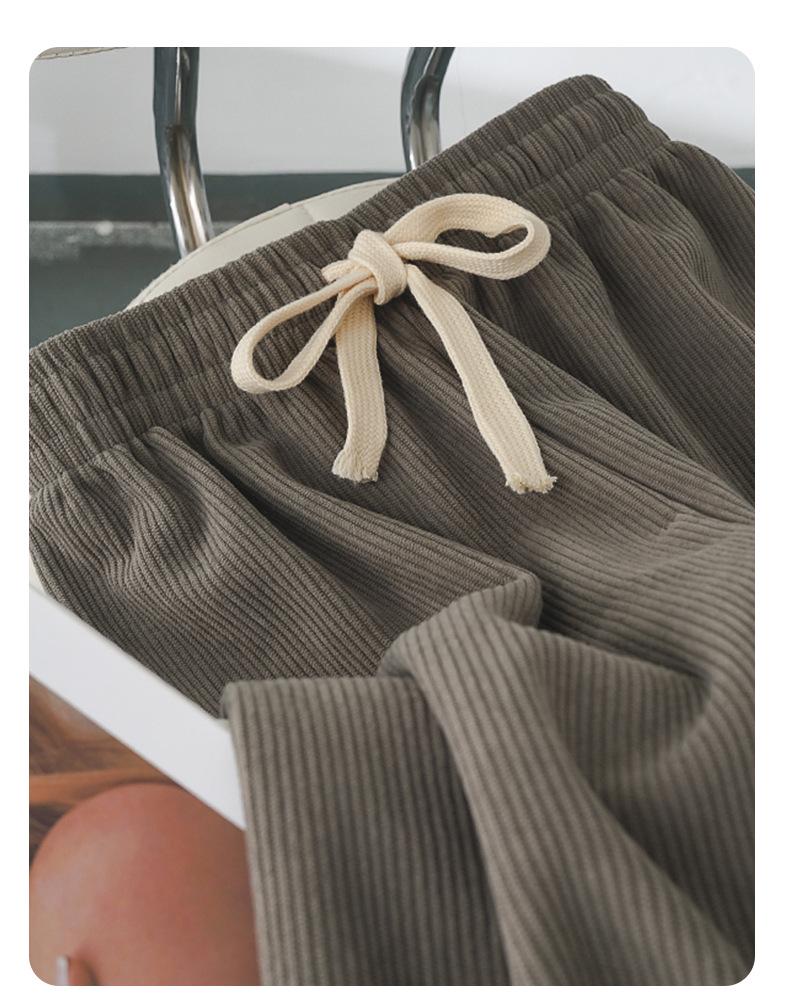 YX Dámské pletené kalhoty se širokými nohavicemi s fleecovou podšívkou - S vysokým pasem, zeštíhlující, žebrované, teplé, podzimní/zimní ležérní oblečení