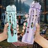 1PC Tribal Feather Bead Boho Decoration Print 750ml Color Plastic Sports Water Bottle Leakproof Flip Straw Lid Suitable for Sports Office Home Use