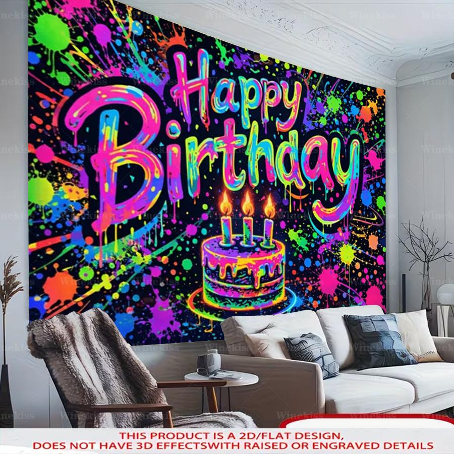 1pc 2D Flat Happy Birthday Banner Indoor Outdoor Backdrop Decor Garden Patio Celebration Party Decor Birthday Theme Photo Backdrop