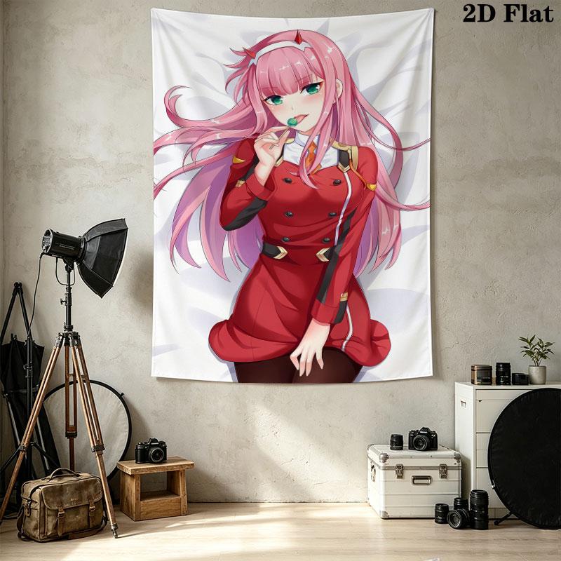Franxx Zero Two Wall Tapestry Aesthetic Wall Hanging Printed Fabric Blanket Decorative Tapestries For Bedroom Living Room Home Decor