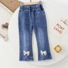 Spring and Autumn New Girls Denim Trousers Elastic Printed Denim Trendy Children's Trousers Single Trousers