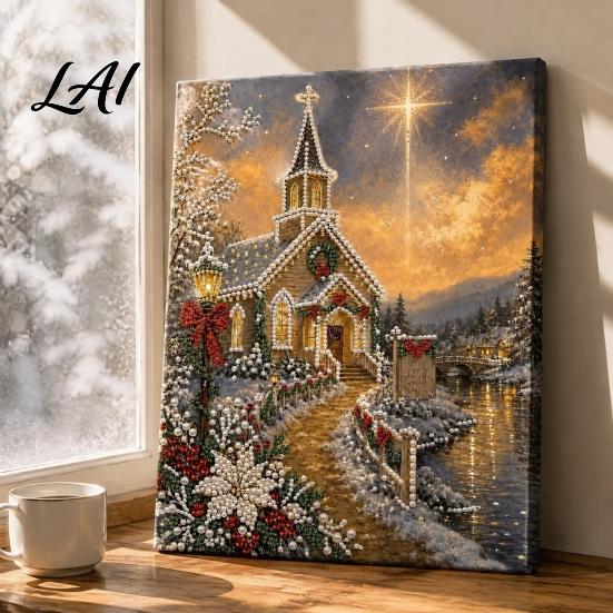 Crafting Supplies for Home Christmas Church Faux Pearl Art Kit Painting DIY 15.75 Kits Beginners X 11.81 Inch Craft Adults Relaxing Decor