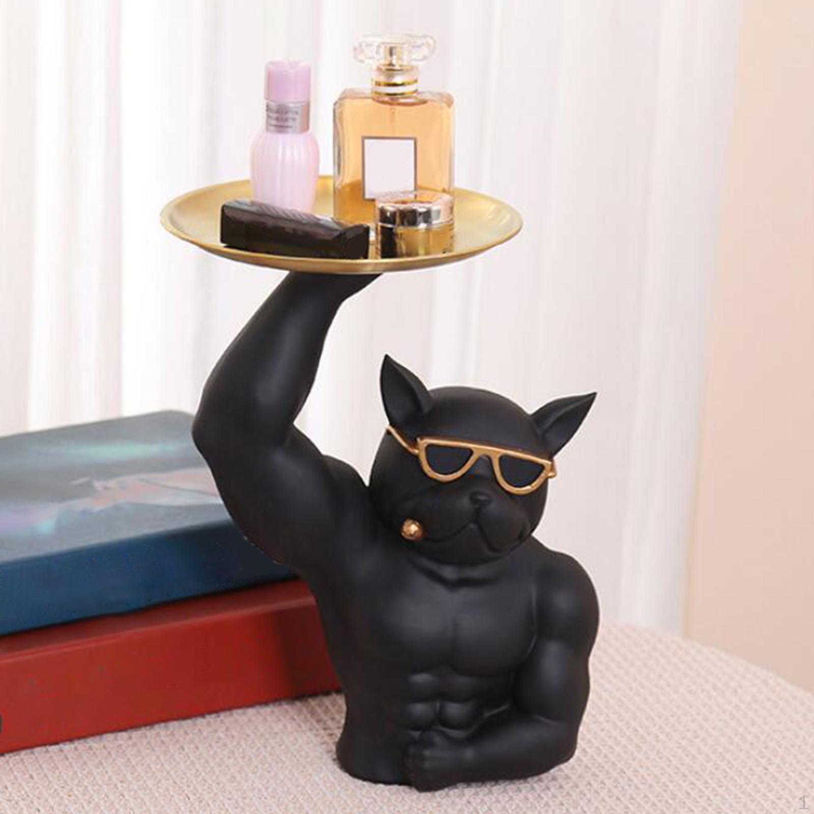 

Bulldog Dog Statue Tabletop Ornament Desk Storage Tray Crafts Decorative Figurine Candy Bowl for