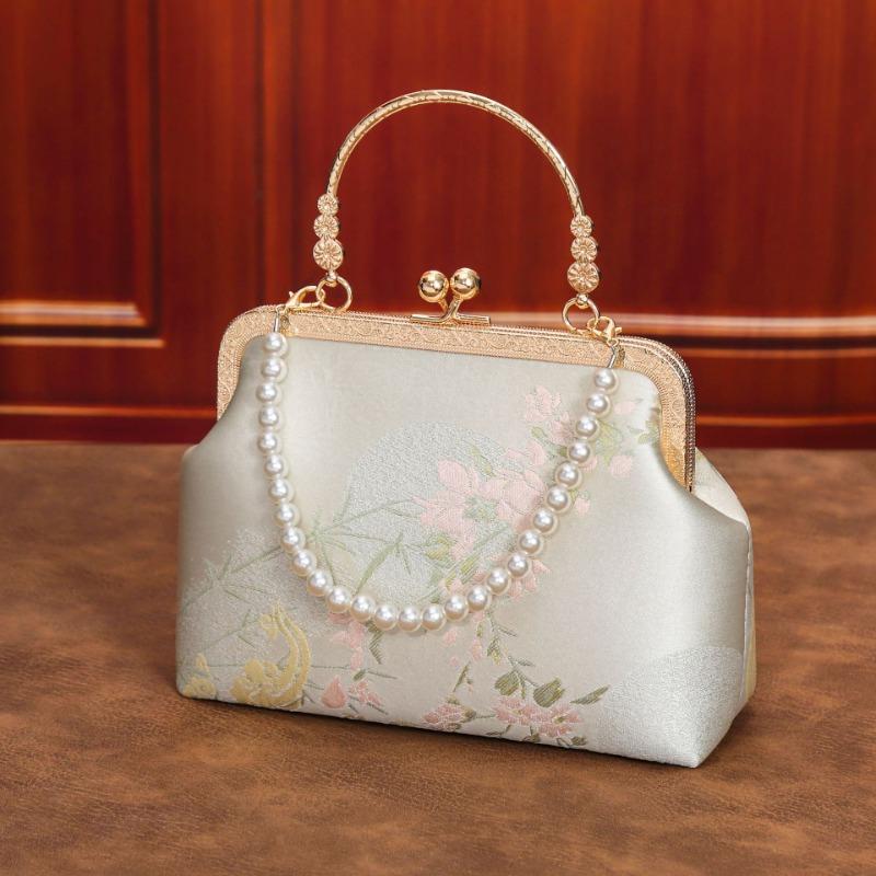 Silk Embroidered Cheongsam Bag Women's New Messenger Dumpling Bag Mouth Gold Bag Handbag