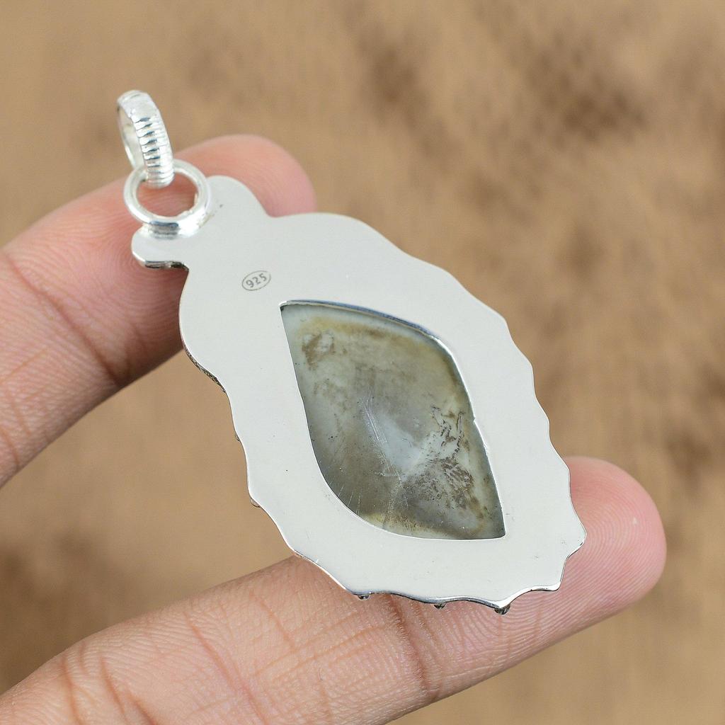Natural Osolite Gemstone Pendant Gray 925 Sterling Silver Indian Jewelry