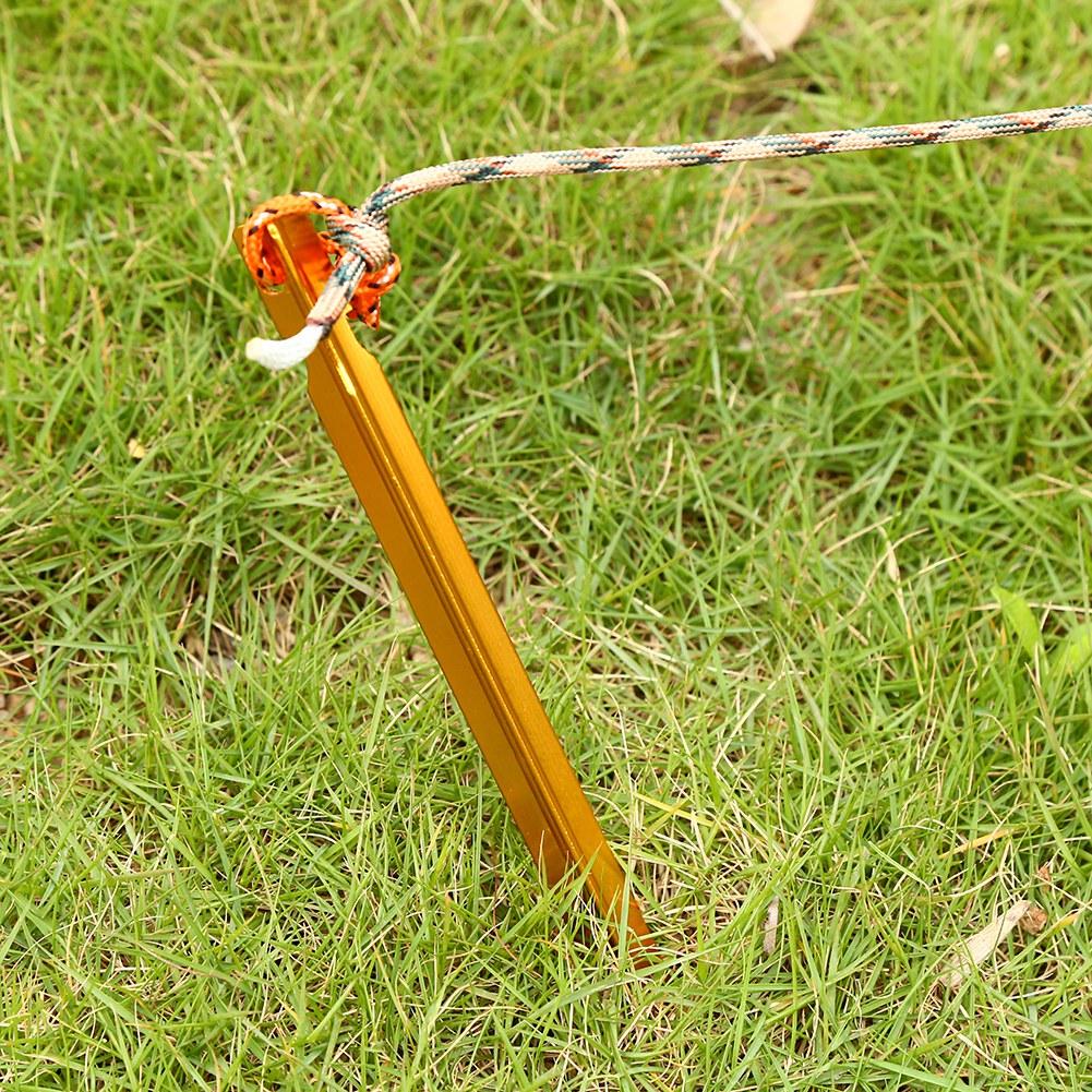 4PCS/Pack 18CM Aluminium Alloy Outdoor Camping Ground Nails Tent Stakes With Rope(Gold)