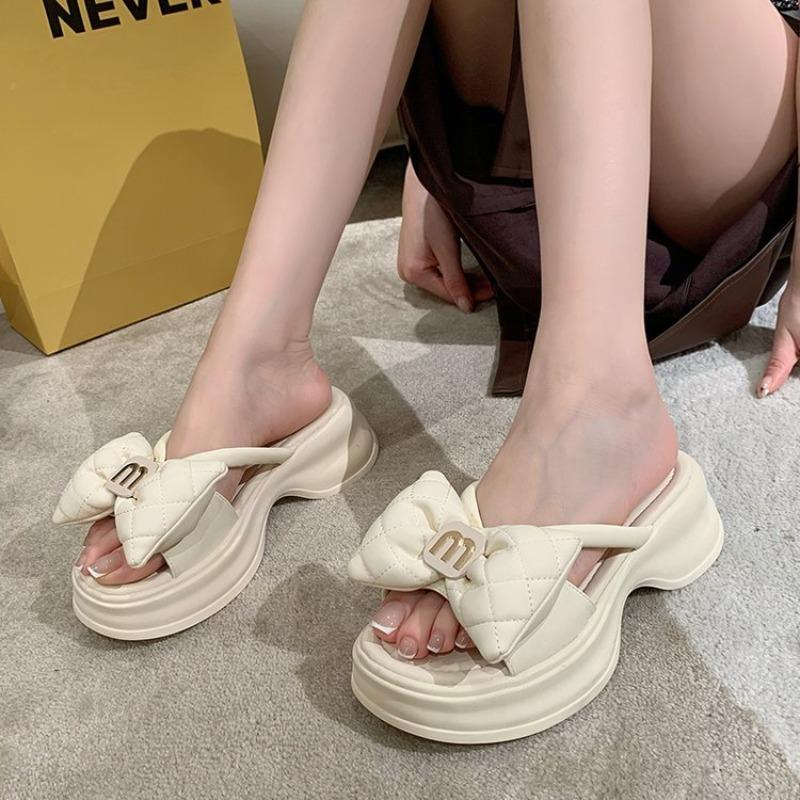 Fashion Summer Women's Slippers Designer Platform Slippers Fashion Bow One-Word Slipper 2025 New Casual Beach Slippers for Women Slides