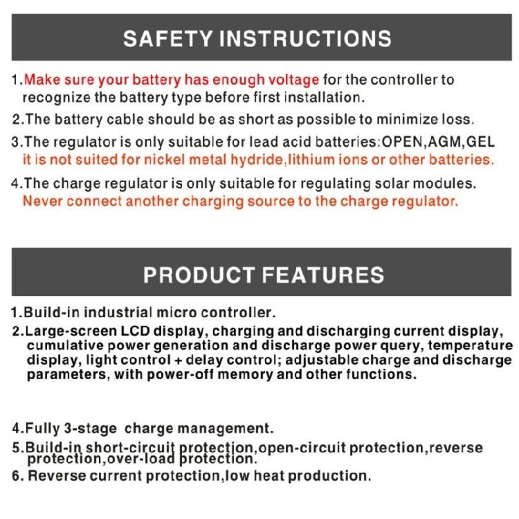 PWM Solar Charge Controller With LCD Display 10/20/30A Auto Solar Charge Battery Regulator for Electronic Device