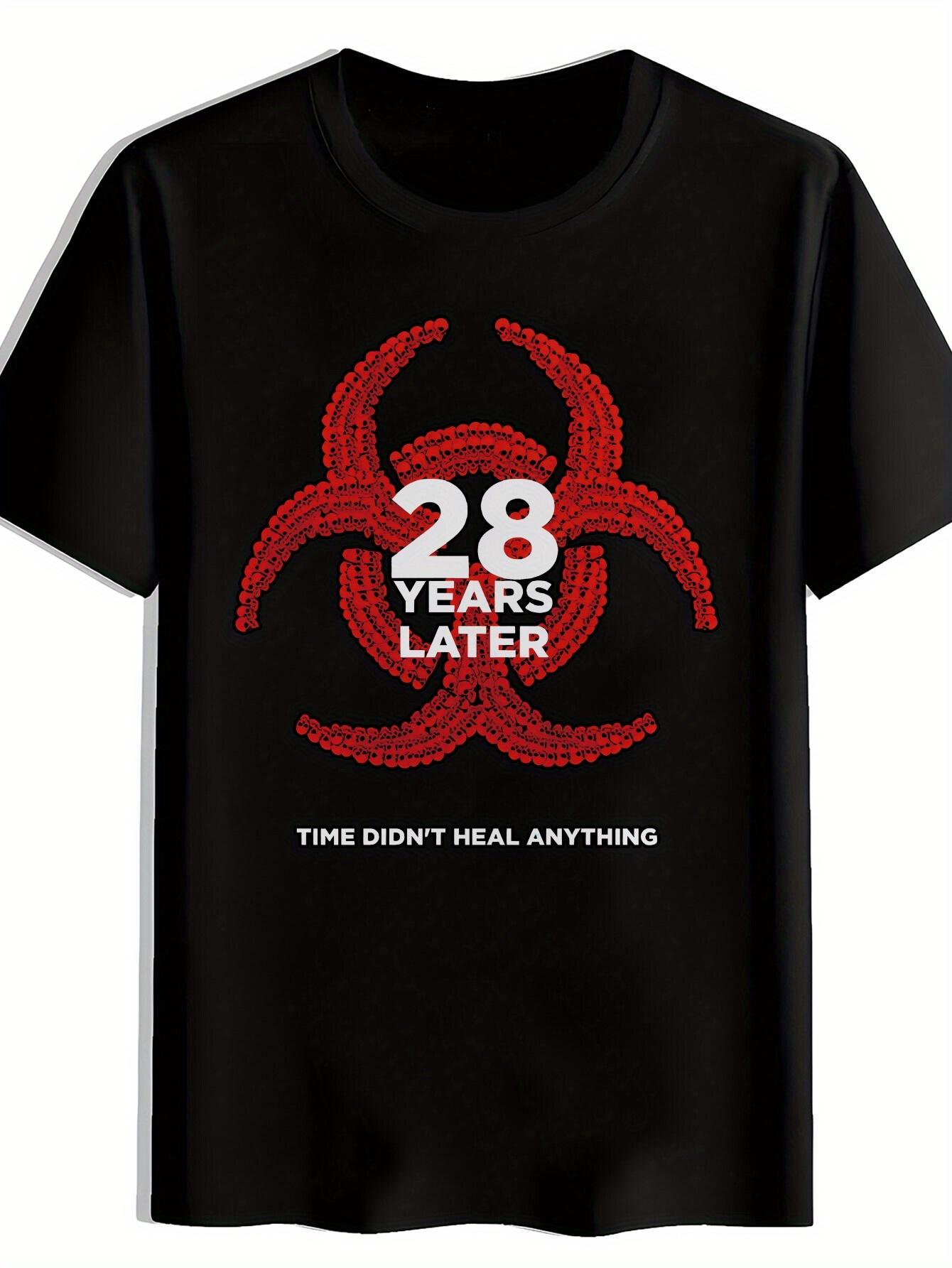 T-shirt Black with Red Biohazard Skull & 28 Years Later Print - Casual Summer Tee XL