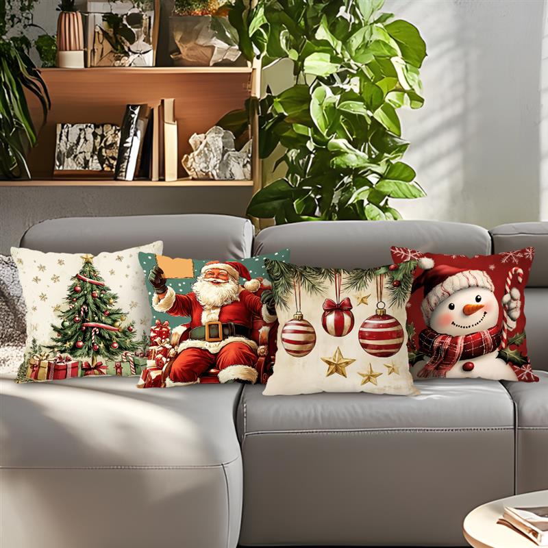 Vintage Christmas Decor Cushions Pillowcase Printed Polyester 45X45Cm Throw Pillow Cover Decorative Sofa Cushion Pillowslip