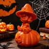 Carved Halloween Figure 3D Printed Pumpkin Girl Figurine, Spooky Witch Statue, Sculpture Sitting On Ornament for Party Decor Figurine