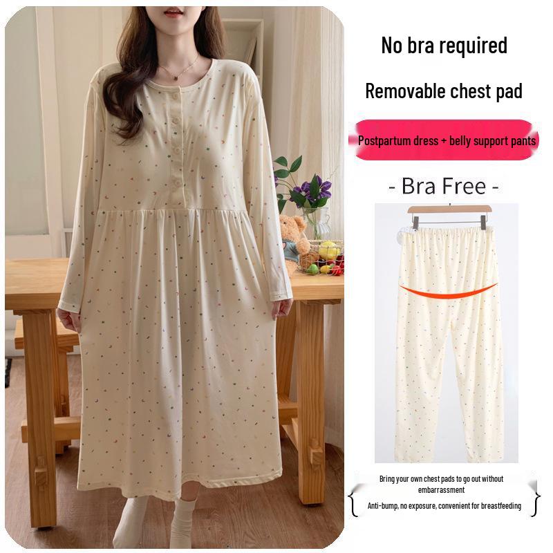 Maternity Labor Gown & Nursing Pajama Set with Built-in Bra for Spring/Summer