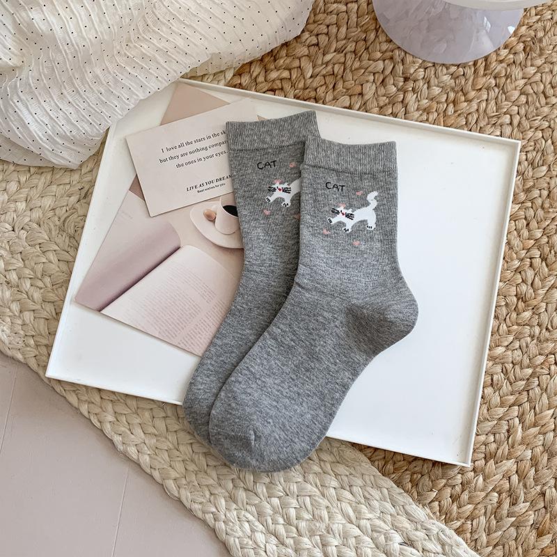 Female Autumn New Cartoon Cute Animal Stripes All Build Preppy Style Boneless Tube Stack Socks