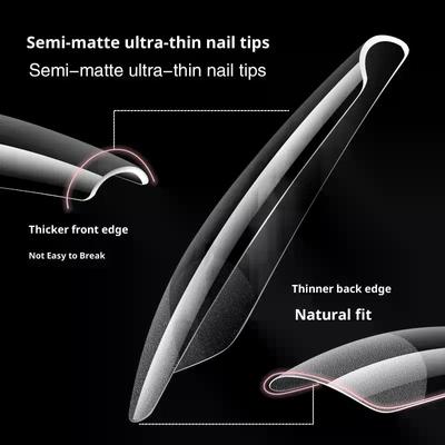 216 PCS Seamless Press On False Nail Tips Transparent Full Cover Fingernail Tip Half Matte Long Coffin Almond Artificial Nails