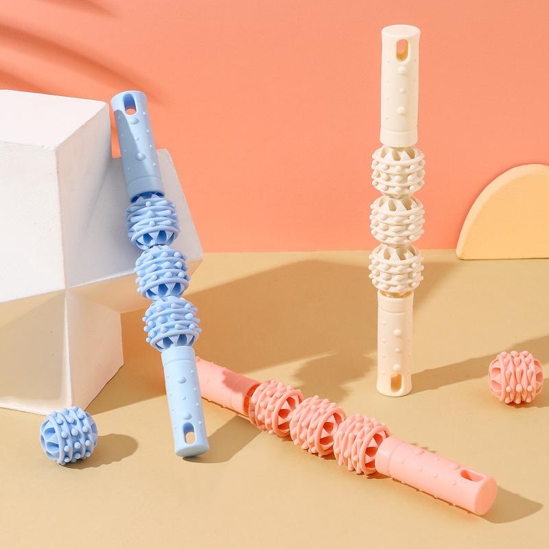 4 Ball Massage Stick Roller for Calf Muscle Cervical Neck Shoulder Back Relaxer Yoga Wolf Teeth Muscles Relaxation Fitness