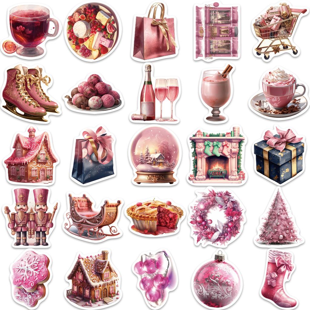 50 Cartoon Pink Christmas Stickers Personalized Decoration Guitar Notebook Suitcase DIY Waterproof Stickers