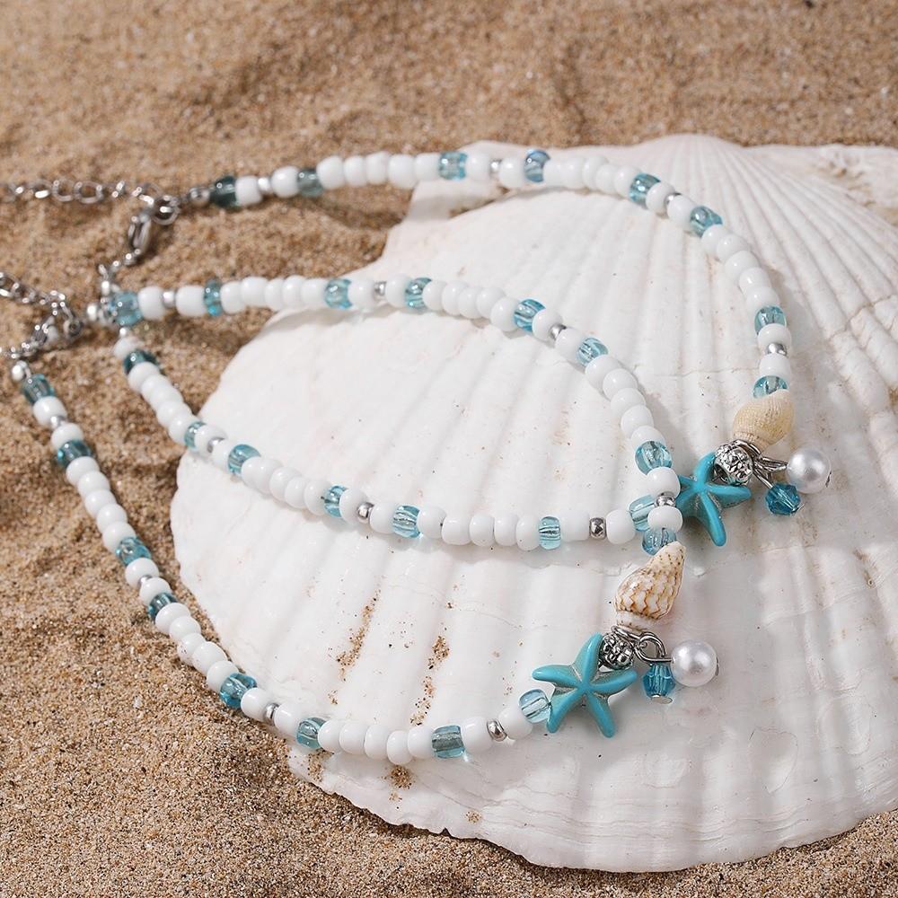 Pearl Starfish Pendant Ankle Handmade Beach Foot Chain Cute Boho Beaded Anklets  Beach Vacation
