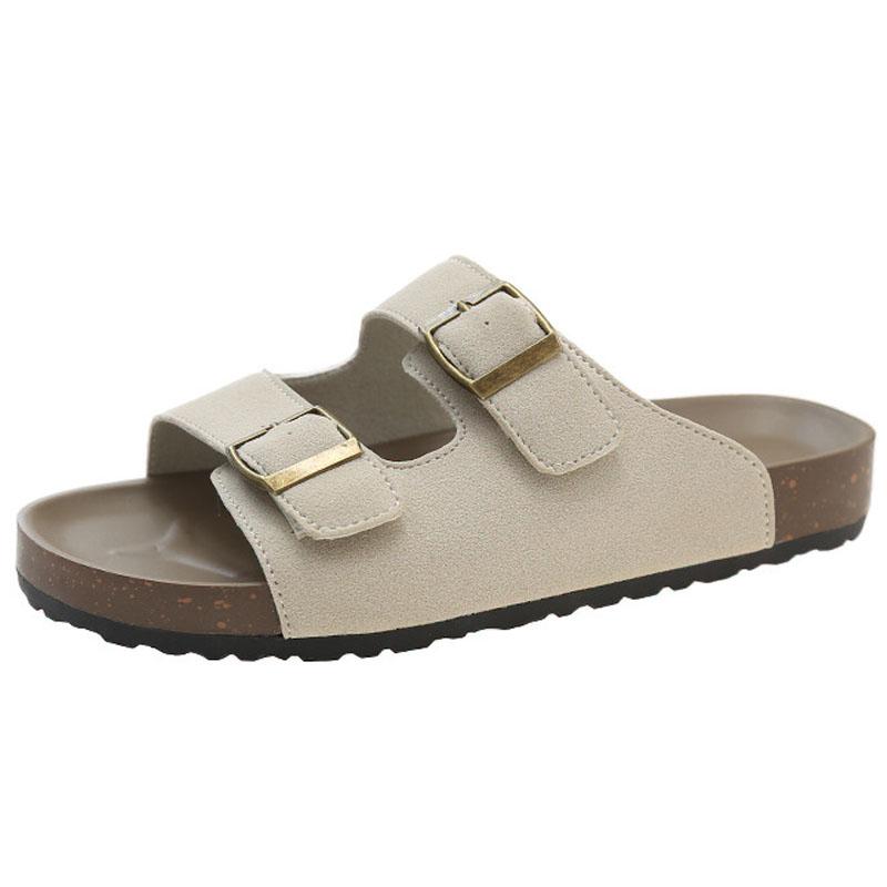 Fashion Litfun Women's Cork Sandals With Adjustable Buckle Fashion Women's Platform Slides Designed Leisure Women's Summer Flat Slippers