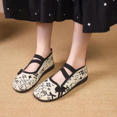 Alte Pekinger Stoffschuhe Damen atmungsaktiv rutschfest weiche Sohle lässiger ethnischer Stil Slipper Ballerinas Einzelschuhe 2025 Herbst neu