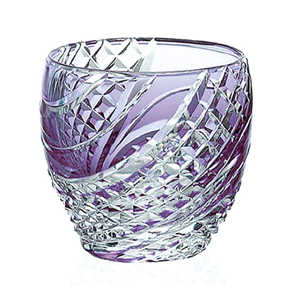 Kiriko Cold Sake Purple Nagashi (Kagami Crystal/Glass) Cup, (Uo-roe Pattern, T535-2044-CMP)