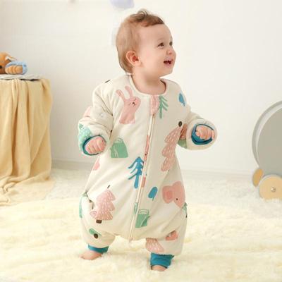 Inxiuli Pure Cotton Baby Sleeping Bag, Split Legs, Anti-Kick, Thickened for Autumn & Winter