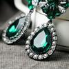 Vintage Lady Green Rhinestone Flower Teardrop Statement Dangle Stud Earrings