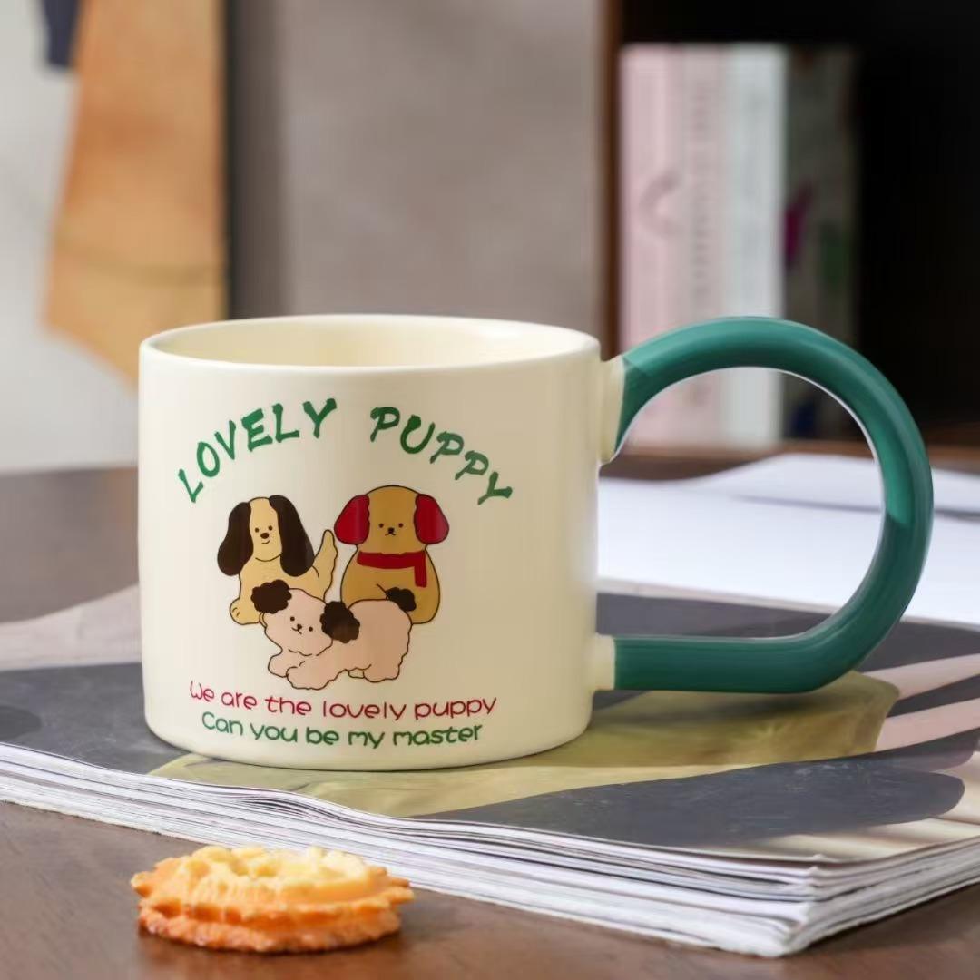 Милый Щенок Питомец Мультяшная Керамическая Кружка с Широкой Ручкой Милая Кружка с Животным Офисная Кружка для Воды Кофейная Кружка Кружка для Завтрака 350ml