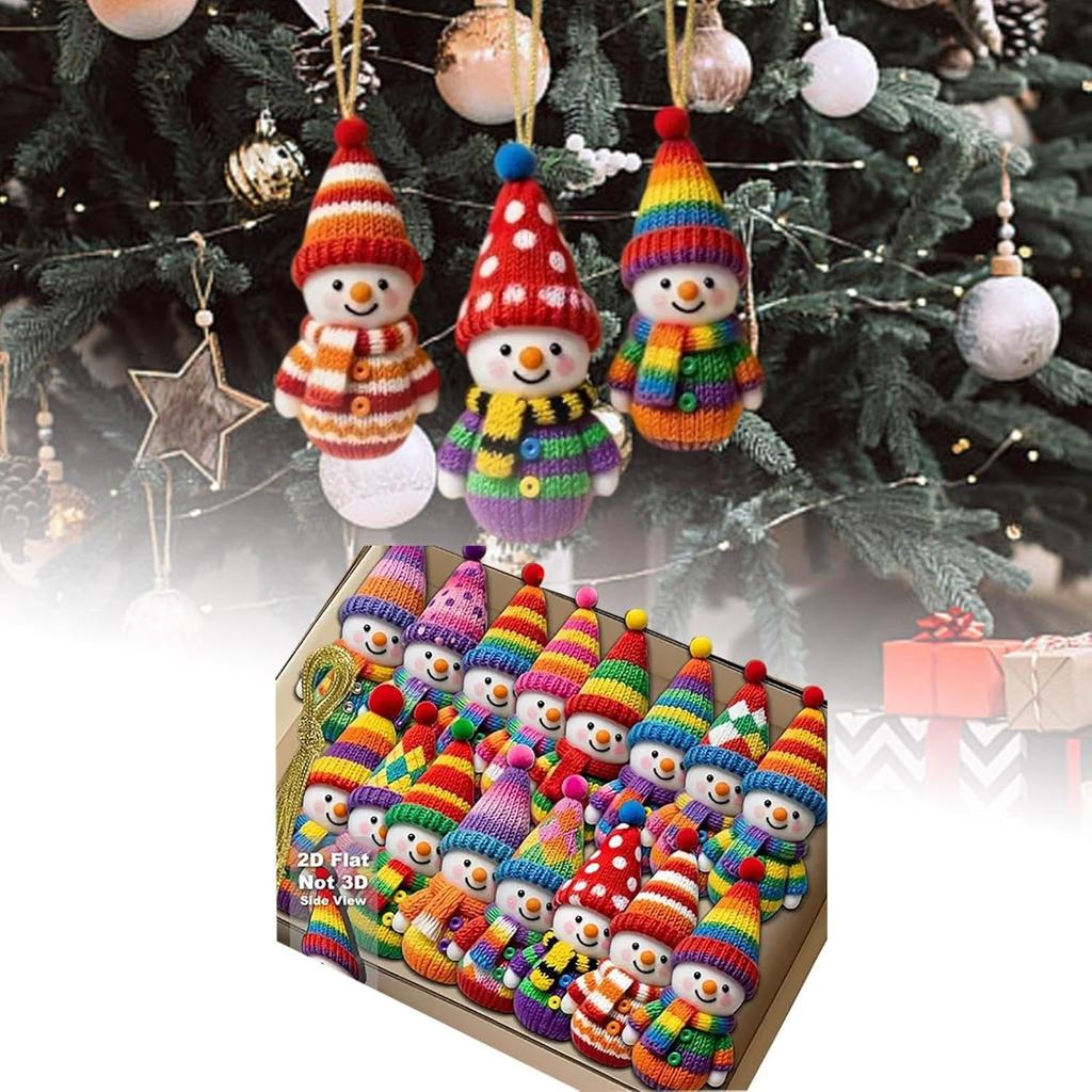 16pcs 2D Wooden Colorful Snowman Hanging Ornament Personalised Cartoon Christmas Tree Decoration for Home and Party Decorations