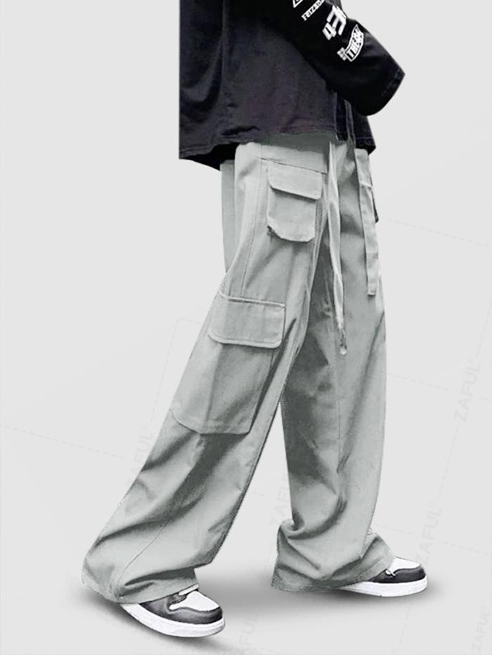 

ZAFUL Solid Color Belted Straight Leg Cargo Pants S светло-серый