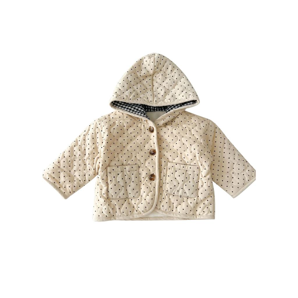Baby Winter Thickened Corduroy Dotted Hooded Cotton Jacket