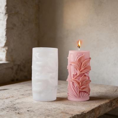 Flower Cylinder Candle Molds Sunflower/Lavender/Lily Flower Pillar Candle Mold 3D Silicone Resin Casting Mold for Soap Candle Making Gypsum