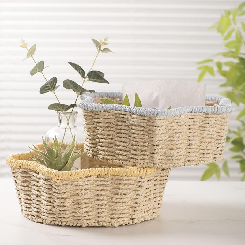 1PC Bin Foldable Rattan Style Bohemian Style Desktop Multipurpose Handwoven Eco-Friendly Paper Rope Minimalist 31x31x10cm