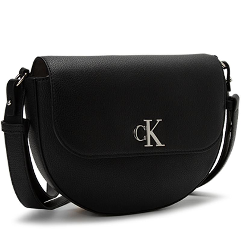 Calvin Klein Fashion Minimalist Metal Letter Stitched Flap Closure Shoulder Bag Women shoulder bag Space-Black DH3439-001