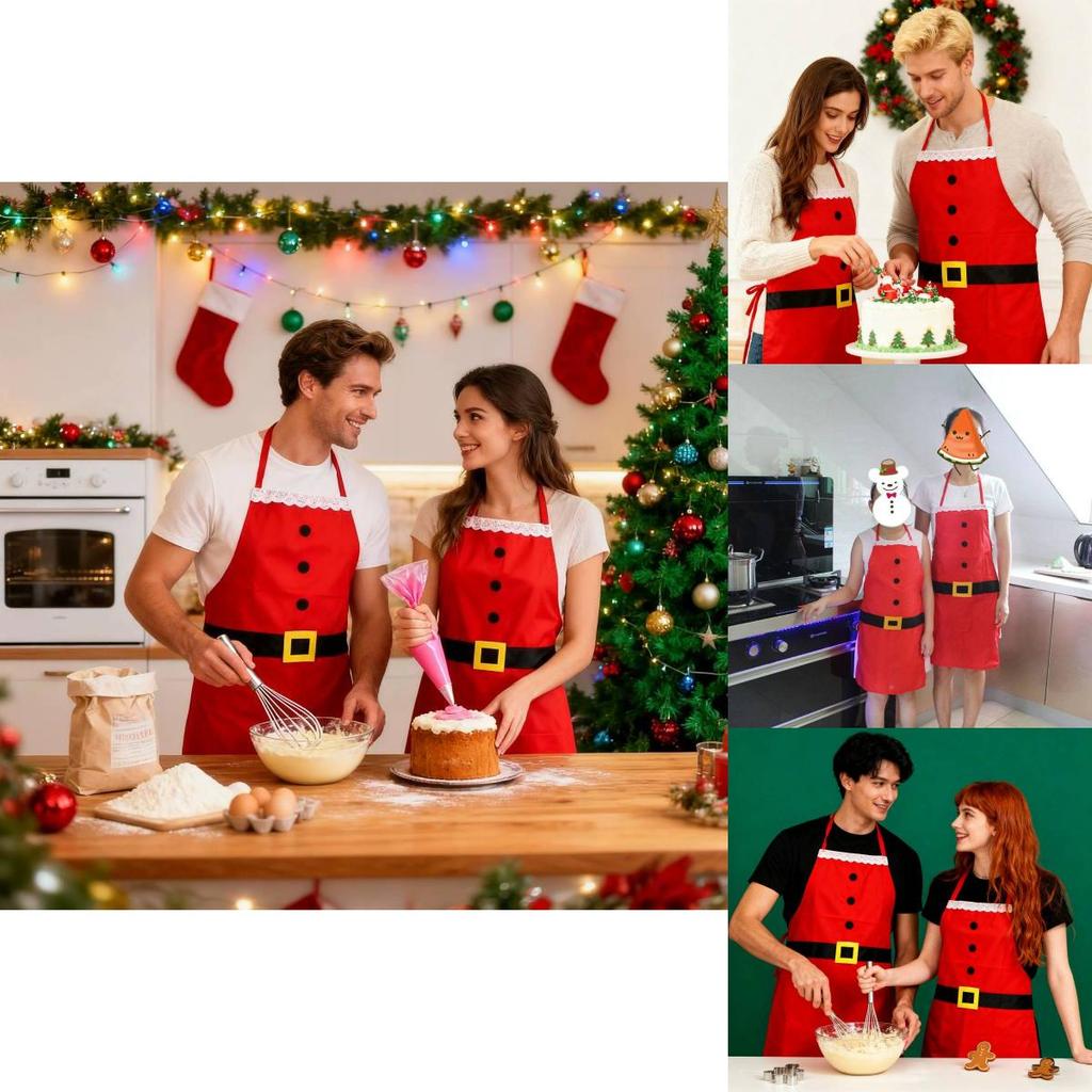 Christmas Apron For Adults And Children Polyester European American Style Holiday Party Wear