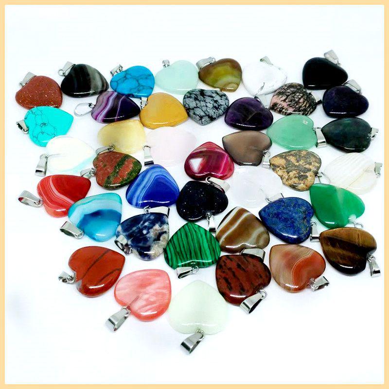 Heart-Shaped Natural Agate Pendant Necklace - 20mm Crystal Stone