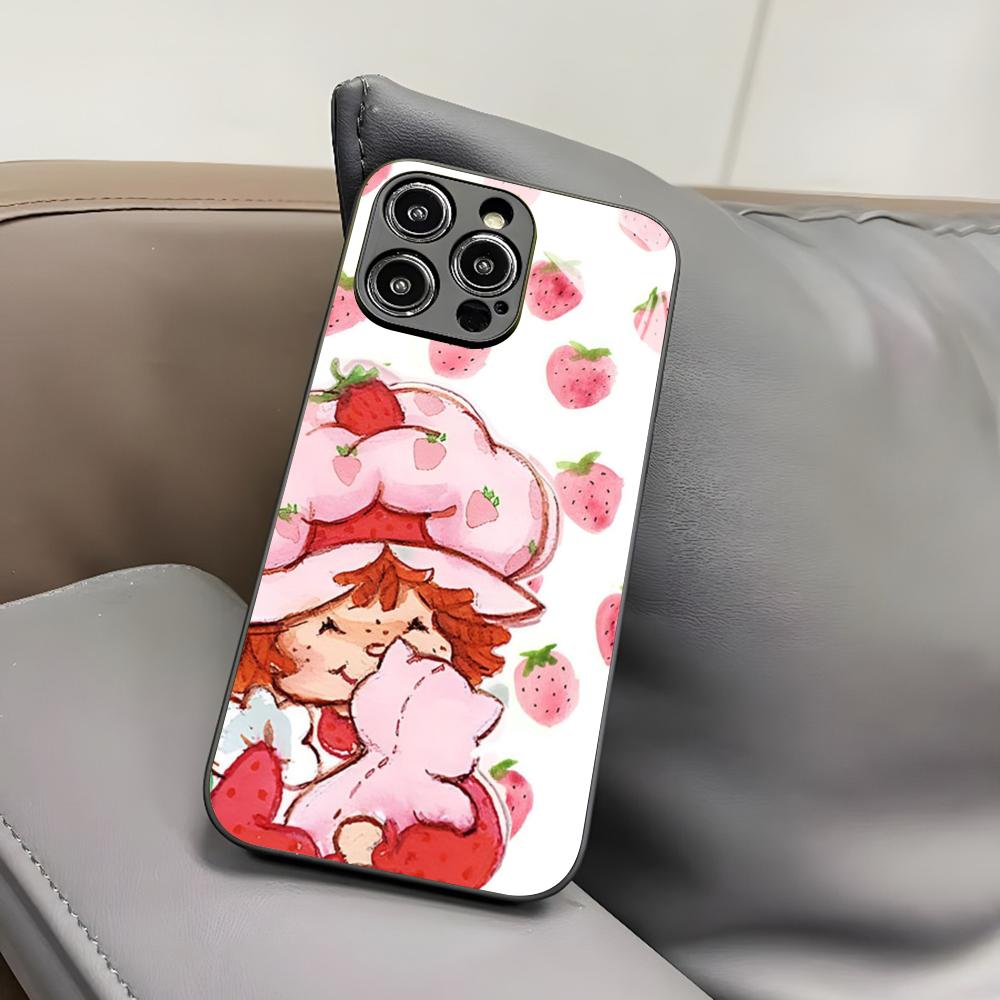V-Vintage-D-Strawberry Shortcake Phone Case for Iphone 17 Air 16 15 14 12 11 13 Pro Max Mini X Xr Xs Puls Black Glass Cover
