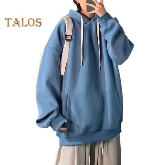 Men Fall Winter Hoodie with Big Front Pocket Solid Color Drawstring Long Sleeves Hooded Elastic Cuff And Hem Thin Daily Wear Casual Sport Top