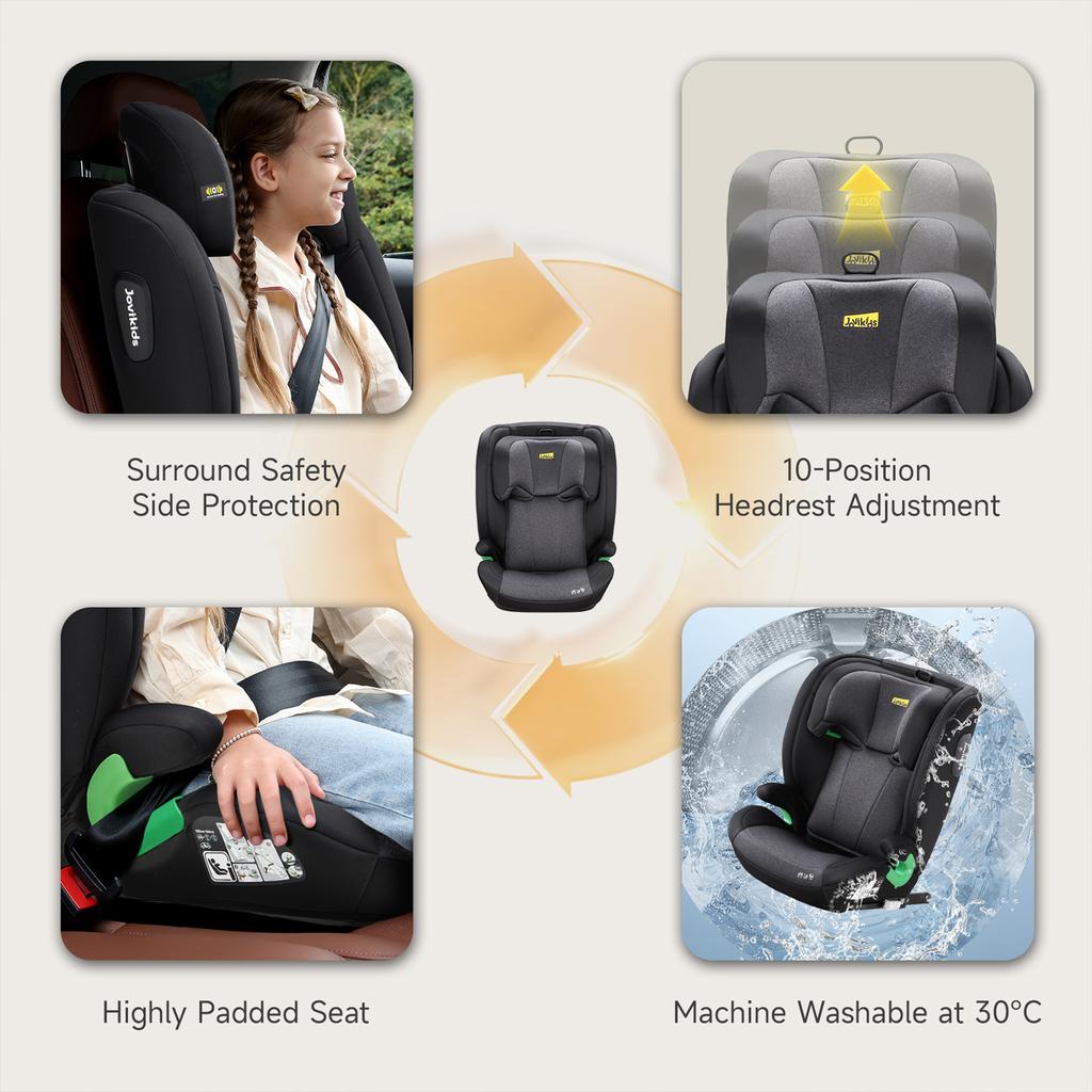 i-Size R129 Child Car Seat for 3.5 to 12 Years (100-150 cm), with Adjustable Backrest, Headrest, Side Impact Protection