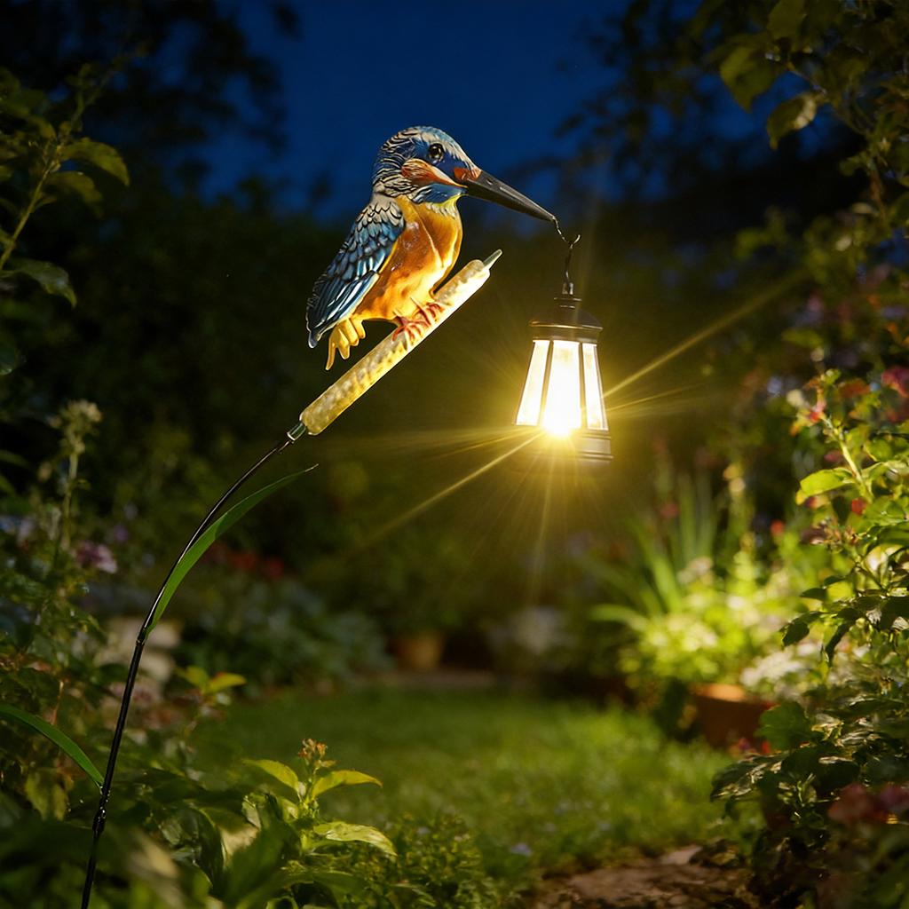 JYL TS/044,Iron Kingfisher Carrying Lantern Solar Ground Stake Light for Garden Landscape Decor Night Lamp