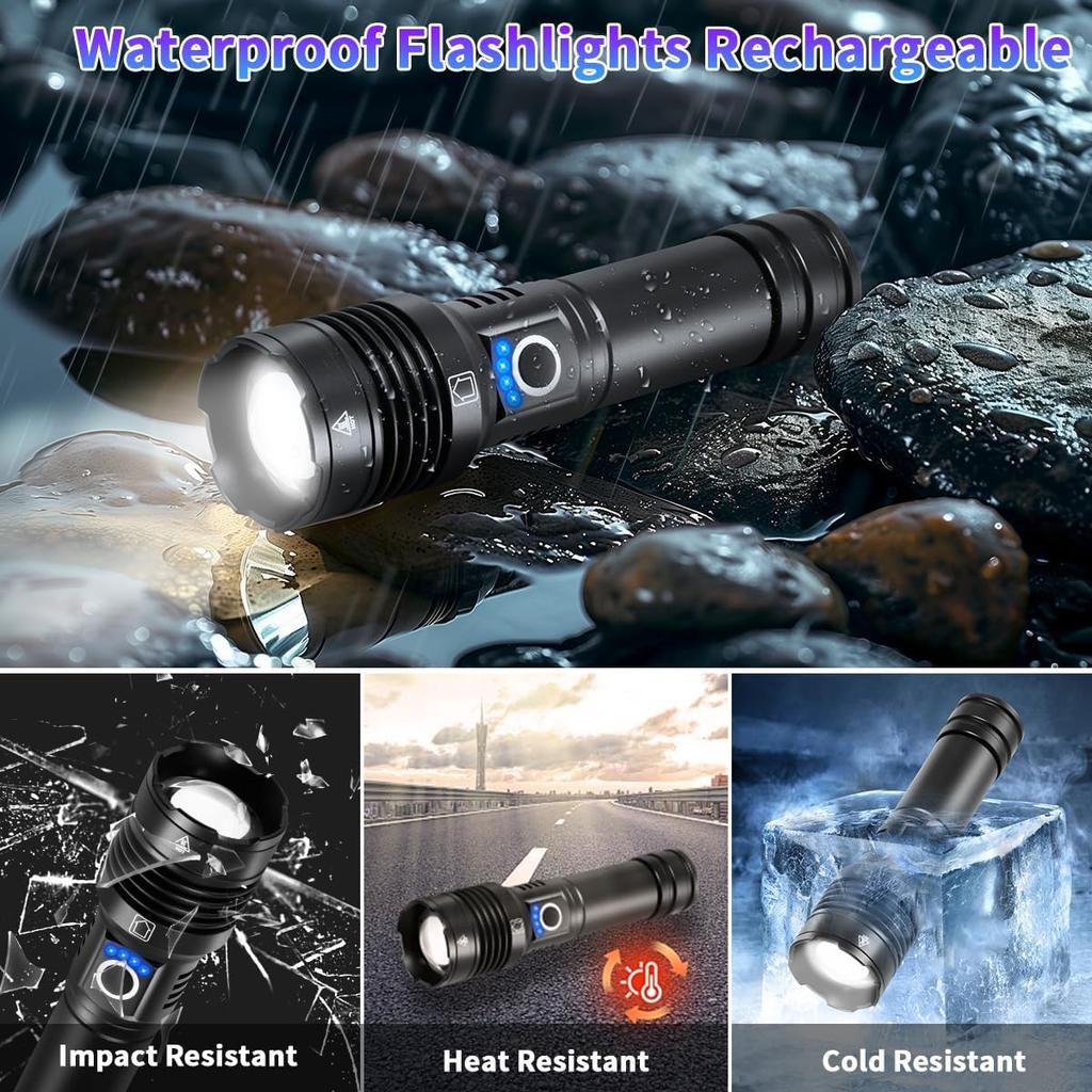 Rechargeable Flashlights High Lumens, 990000lm Super Bright Flashlight Rechargeable with 5Mode, High Powered Tactical Flashlights High Lumens,