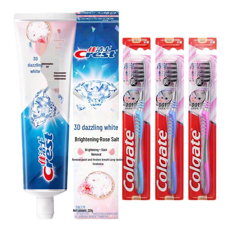 Набор: Зубная паста Crest 3D White Rose Salt и зубная щетка Colgate