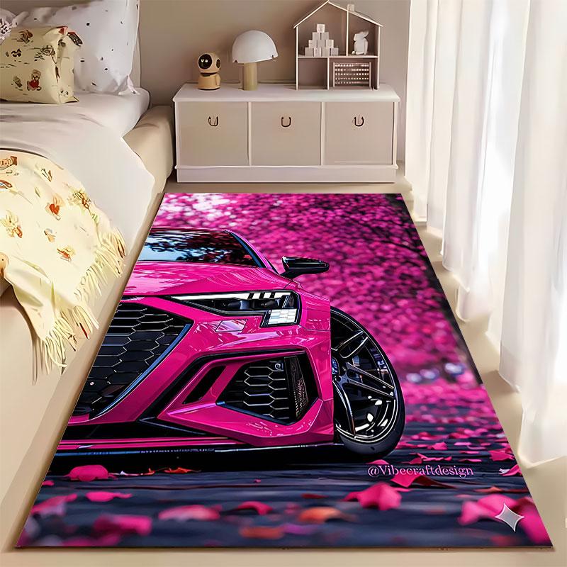 Pink Sports Car with Nature suitable as a non-slip mat for the living room or bedroom sofa
