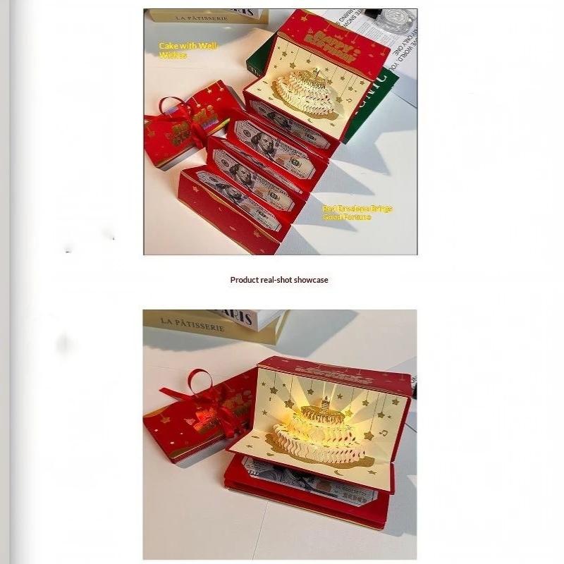 3D Up Birthday Red Envelope Greeting Card 6 Card Slots Foldable New Year'S Money Red Envelope Red Gold