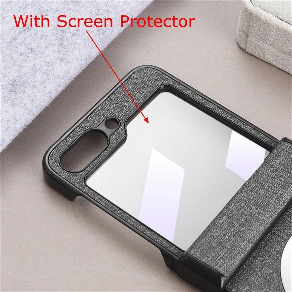 Leather Case for Galaxy Z Flip5 Magnetic Charging Phone Case for Samsung Z Flip 5 5g Luxury Cloth Slim Cover with Glass Film Protection Cover